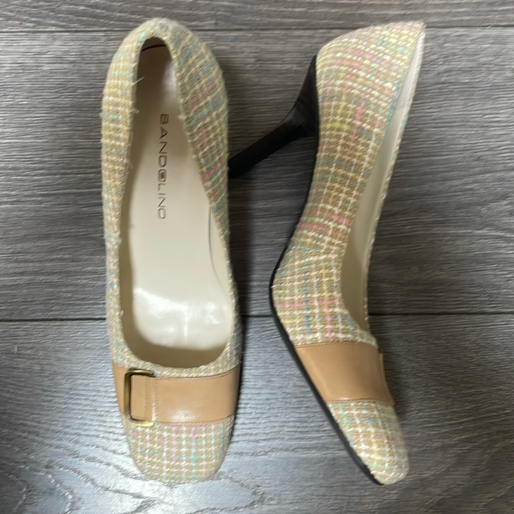 VINTAGE 90'S TWEED PASTEL BUCKLE SQUARE TOE PUMPS HEELS